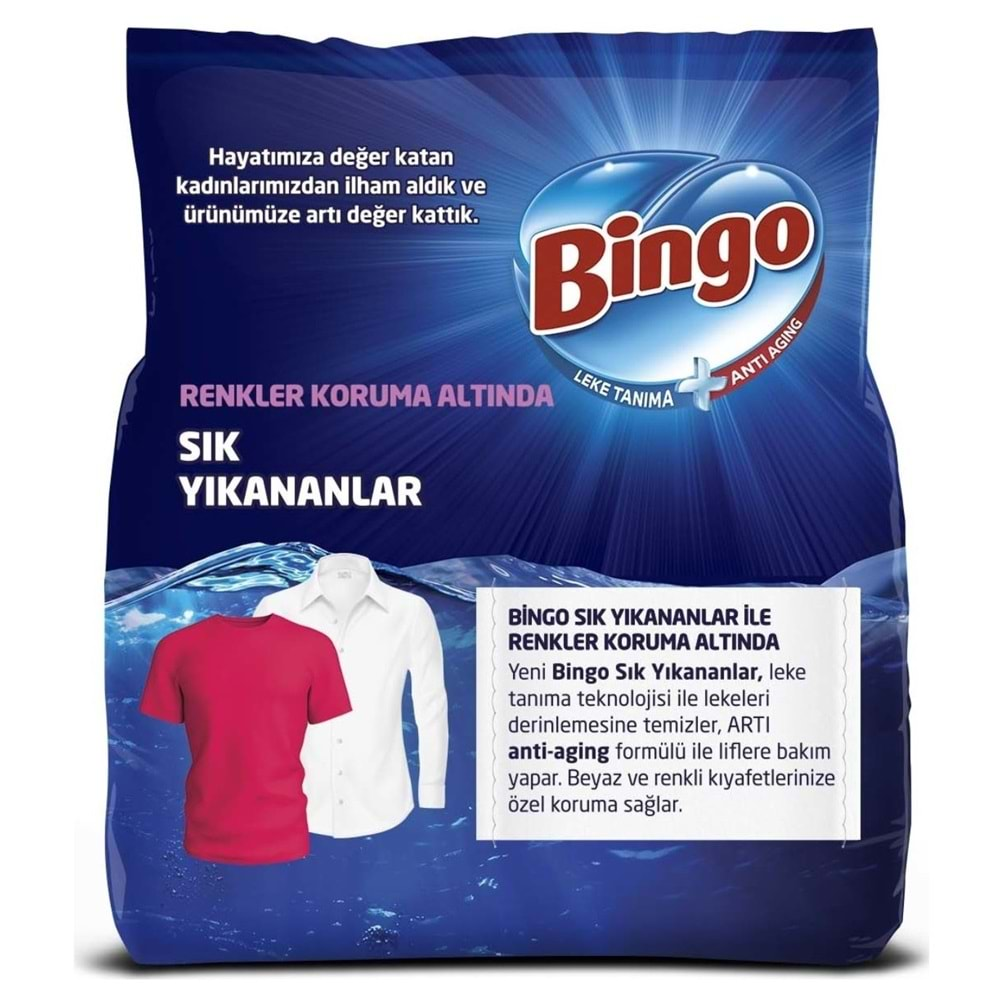 Bingo Matik Toz Çamaşır Deterjanı 18KG Sık Yıkananlar Beyazlar ve Renkliler (2PK*9KG) 120 Yıkama