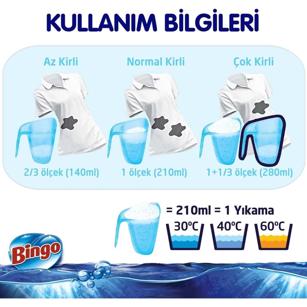 Bingo Matik Toz Çamaşır Deterjanı 18KG Sık Yıkananlar Beyazlar ve Renkliler (2PK*9KG) 120 Yıkama