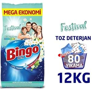 Bingo Matik Toz Çamaşır Deterjanı 36KG Festival Beyazlar ve Renkliler (3PK*12KG) (240 Yıkama)