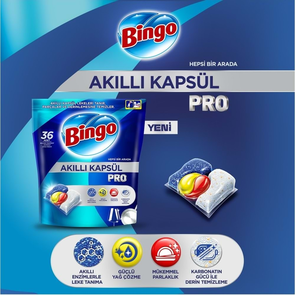 Bingo Akıllı Kapsül Pro Bulaşık Makinesi Deterjanı Tableti 250 Adet Limon Kokulu (5PK*50)