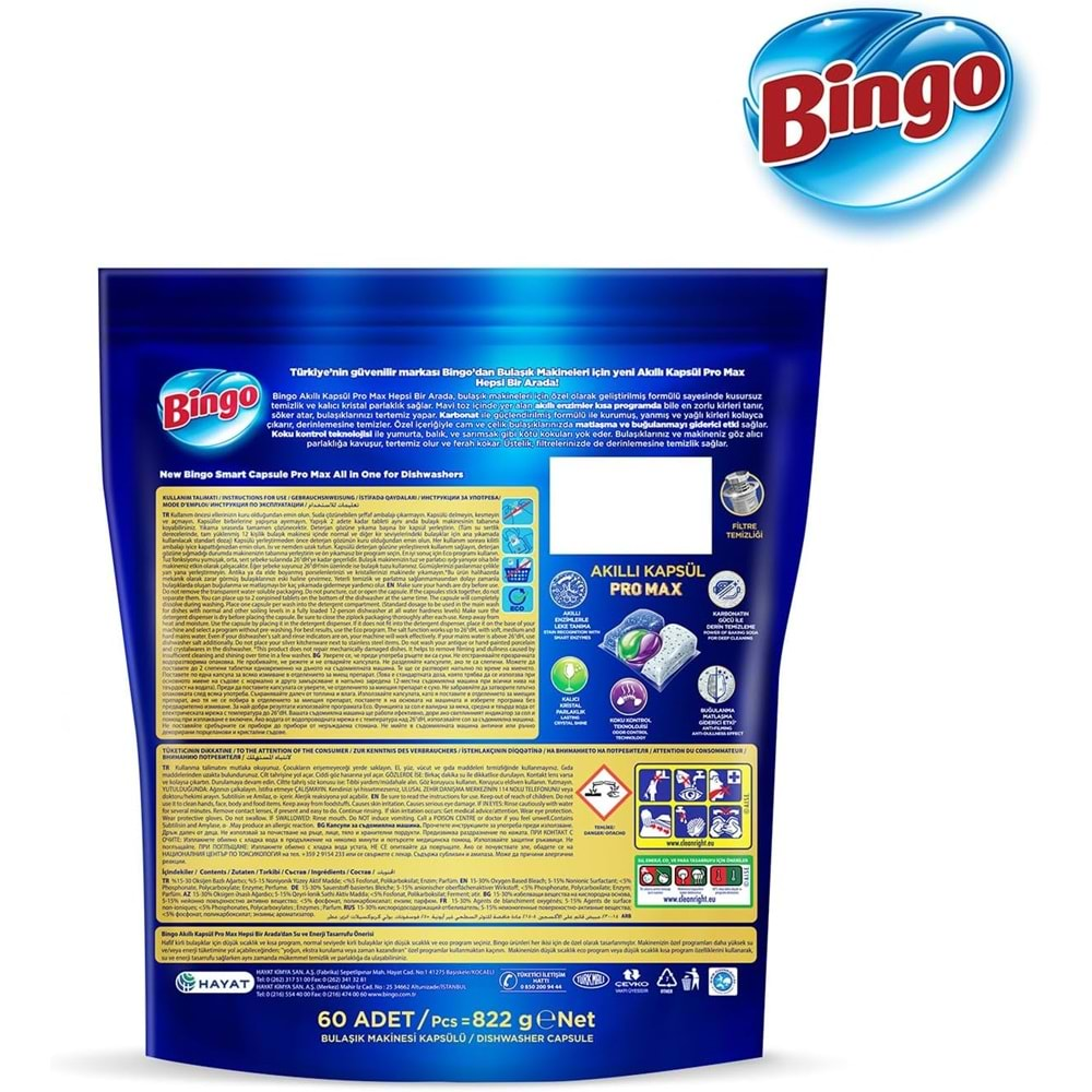 Bingo Akıllı Kapsül Pro Max Bulaşık Makinesi Deterjanı Tableti 240 Adet Limon Kokulu (4PK*60)