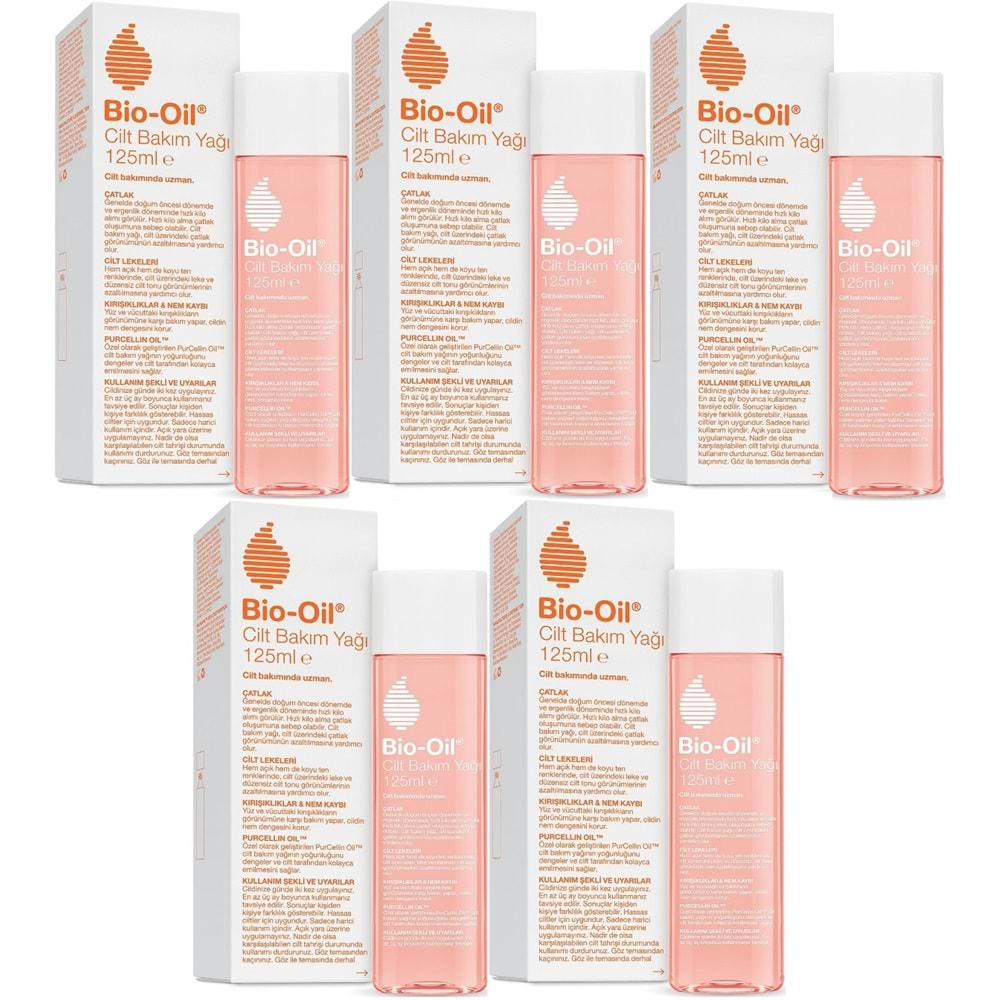 Bio-Oil Çatlak Oluşumunu Önleyici Cilt Bakım Yağı 125ML (Yeni Formül) (5 Li Set)