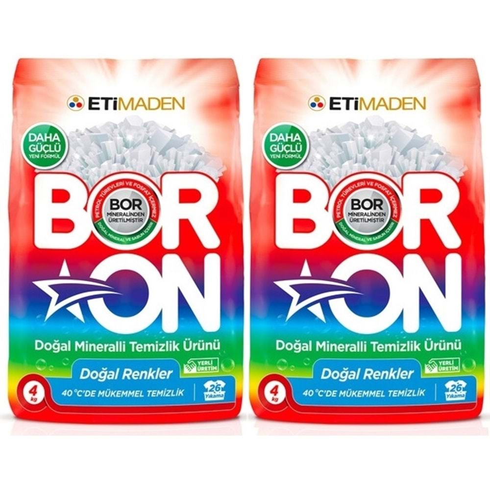 Boron Matik Toz Çamaşır Deterjanı 8KG Doğal Mineralli (2Pk*4Kg) (Renkliler İçin)