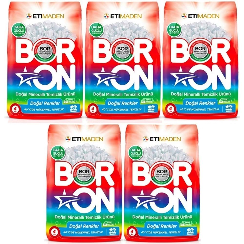 Boron Matik Toz Çamaşır Deterjanı 20KG Doğal Mineralli (5Pk*4Kg) (Renkliler İçin)