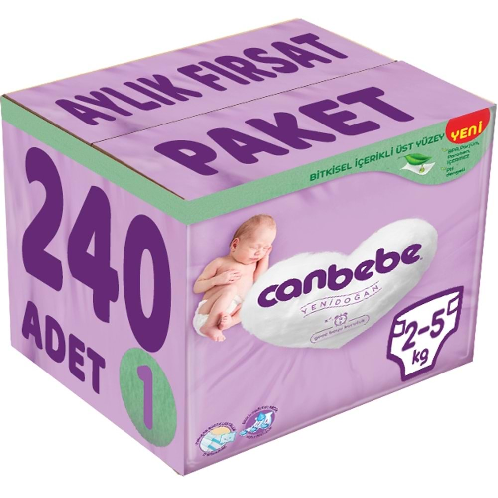 Canbebe Bebek Bezi Beden:1 (2-5Kg) Yeni Doğan 240 Adet Aylık Fırsat Pk