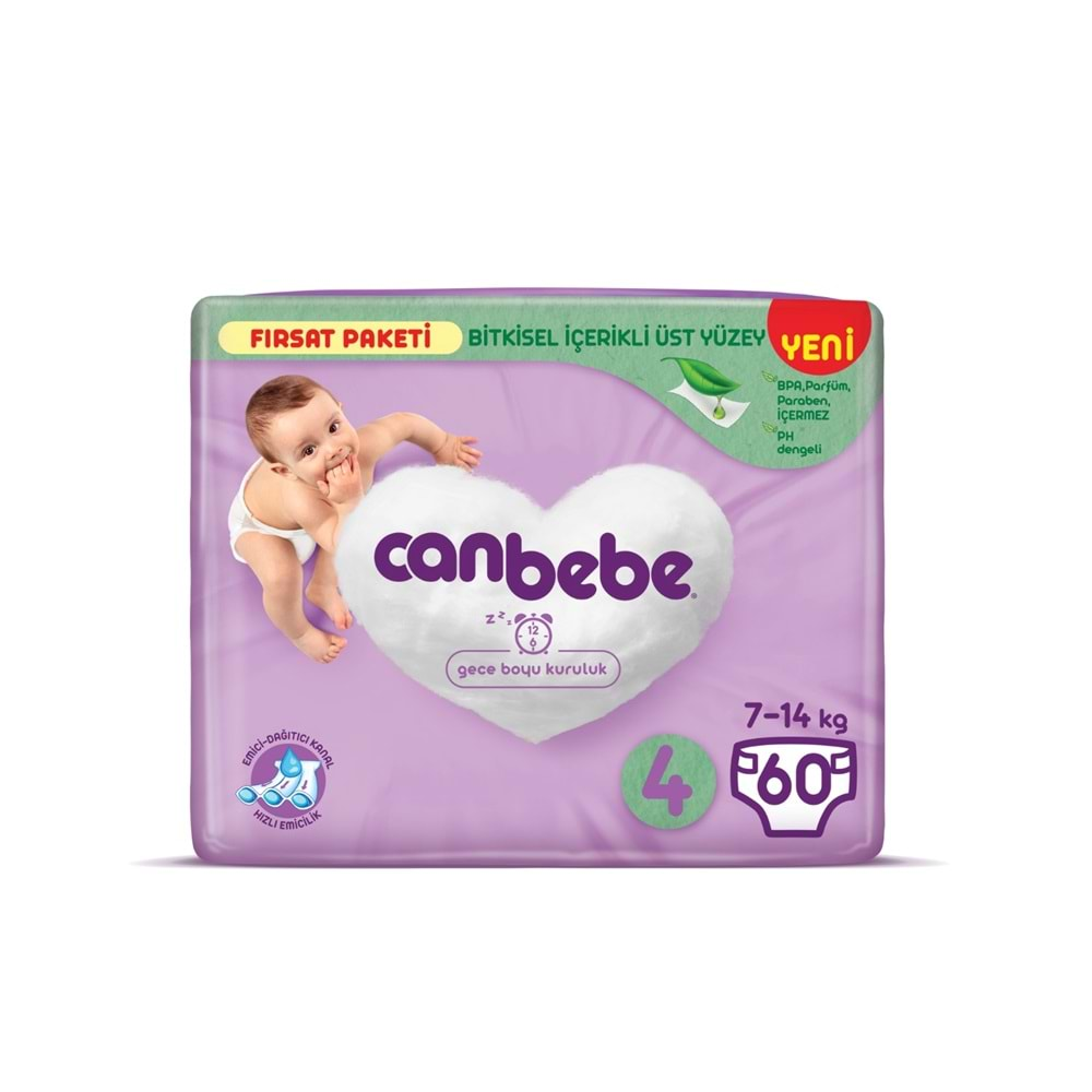 Canbebe Bebek Bezi Beden:4 (7-14Kg) Maxi 120 Adet Ekonomik Fırsat Pk