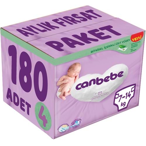 Canbebe Bebek Bezi Beden:4 (7-14Kg) Maxi 180 Adet Aylık Fırsat Pk