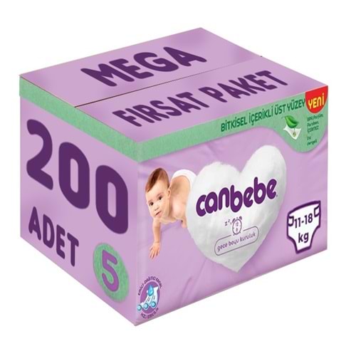 Canbebe Bebek Bezi Beden:5 (11-18Kg) Junior 200 Adet Mega Fırsat Pk