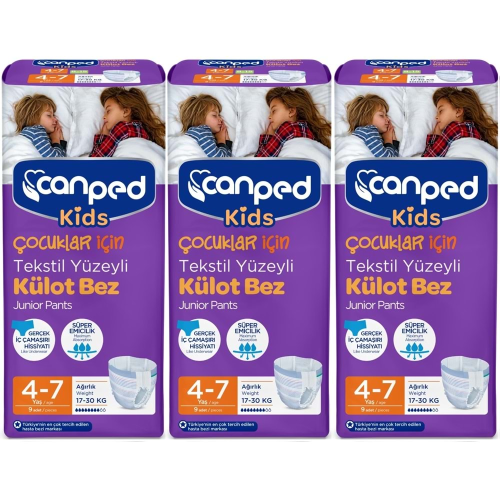 Canped Kids Çoçuklar İçin Külot Bez Tekstil Yüzeyli Yaş:4-7 (17-30Kg) 27 Adet (3Pk*9)