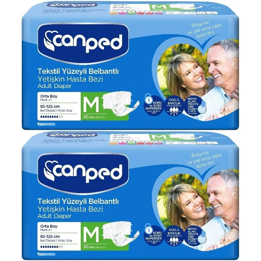 Canped Hasta Bezi Yetişkin Bel Bantlı Tekstil Yüzey M-Orta Boy 60 Adet (2PK*30)