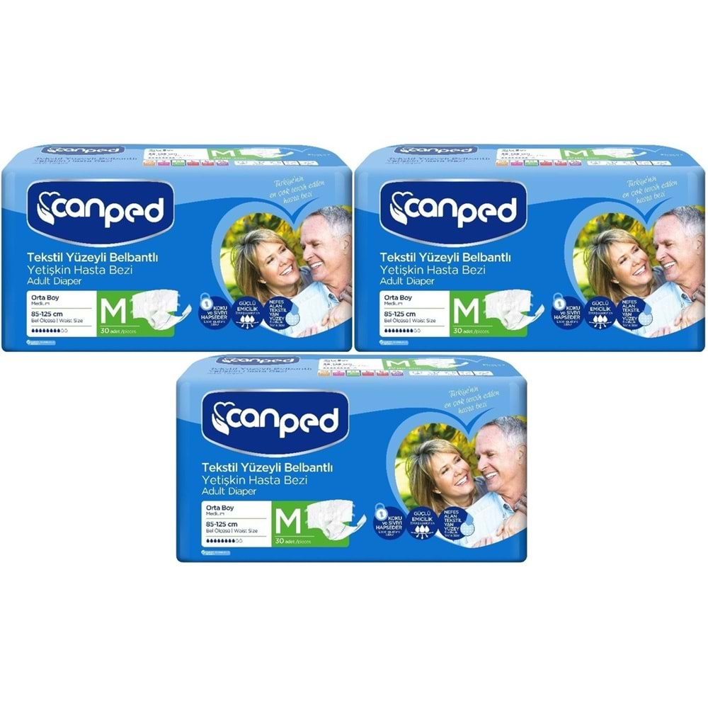 Canped Hasta Bezi Yetişkin Bel Bantlı Tekstil Yüzey M-Orta Boy 90 Adet (3PK*30)