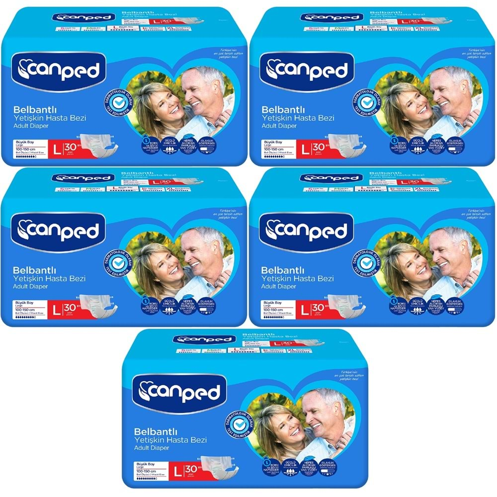 Canped Hasta Bezi Yetişkin Bel Bantlı Tekstil Yüzey Large-Büyük Boy 150 Adet (5PK*30)