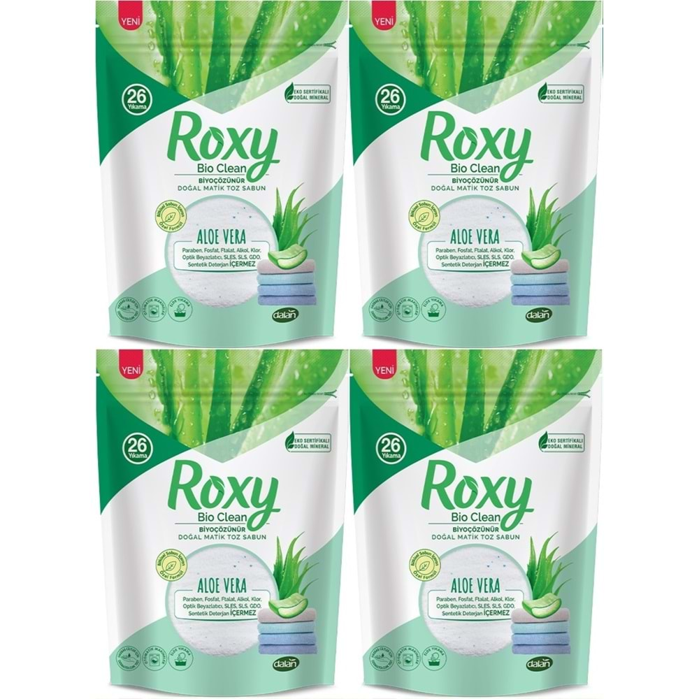 Dalan Roxy Bio Clean Matik Sabun Tozu 800GR Aloe Vera (4 Lü Set) (104 Yıkama)