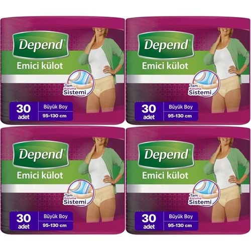 Depend Emici Külot Hasta Bezi Large - Büyük Kadın 120 Adet (4PK*30)