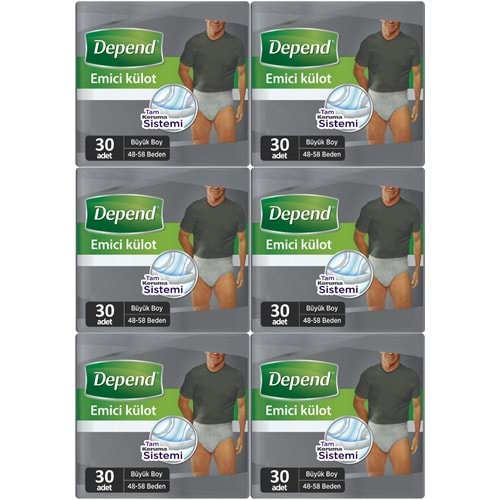 Depend Emici Külot Hasta Bezi Large - Büyük Erkek 180 Adet (6PK*30)