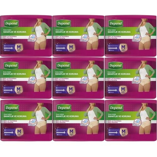 Depend Emici Külot Hasta Bezi Medium - Orta Kadın 90 Adet (9PK*10)