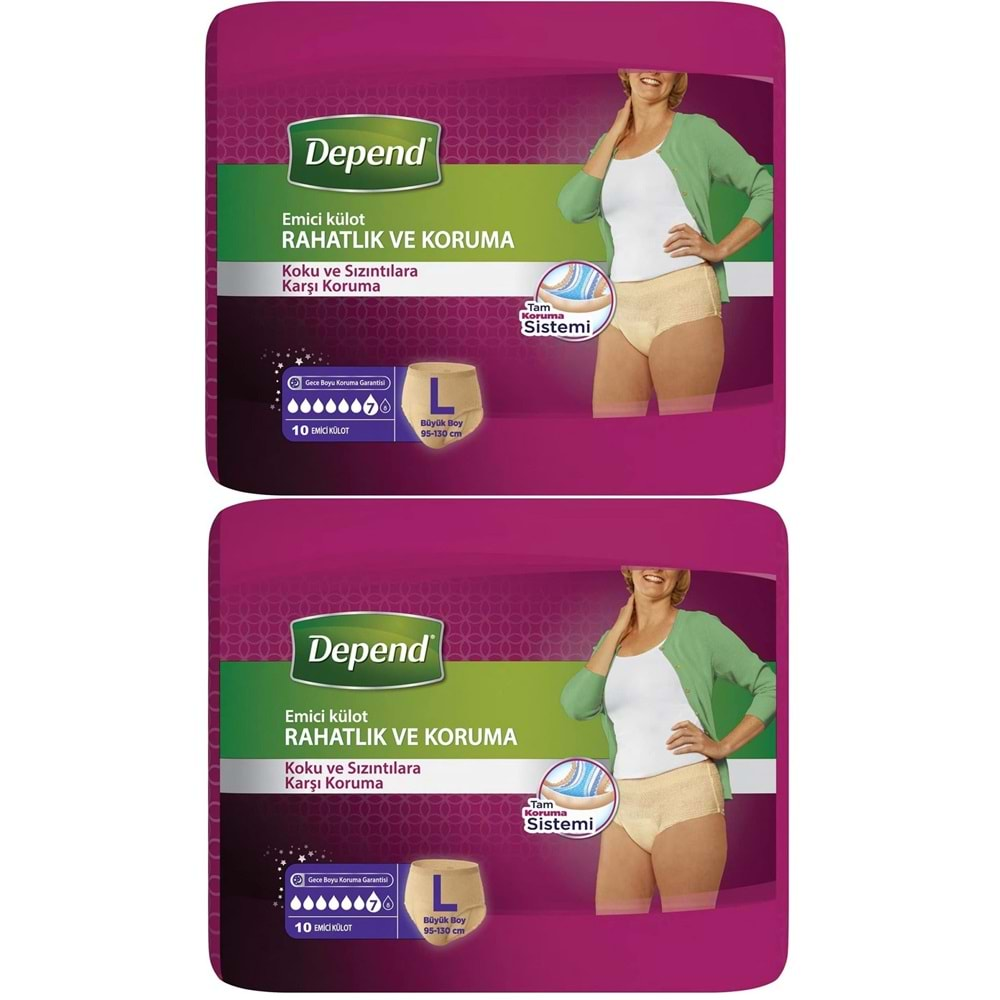 Depend Emici Külot Hasta Bezi Large - Büyük Kadın 20 Adet (2PK*10)