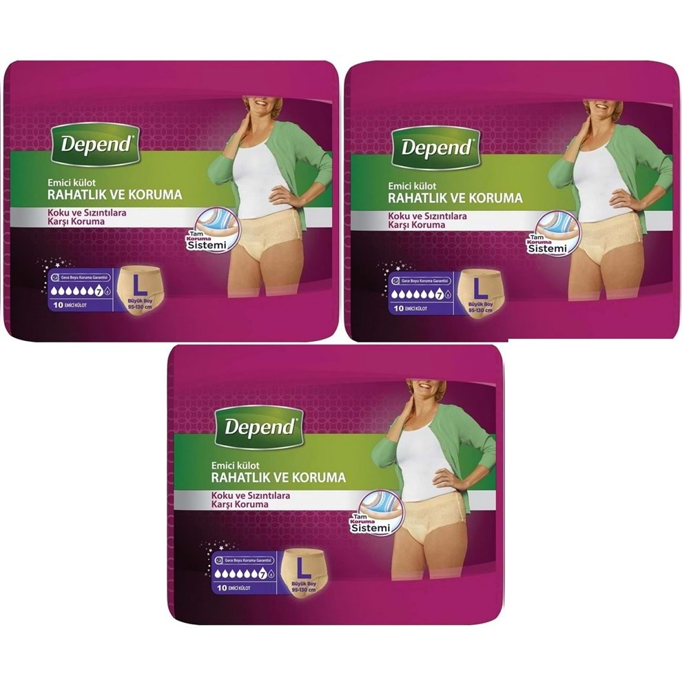 Depend Emici Külot Hasta Bezi Large - Büyük Kadın 30 Adet (3PK*10)