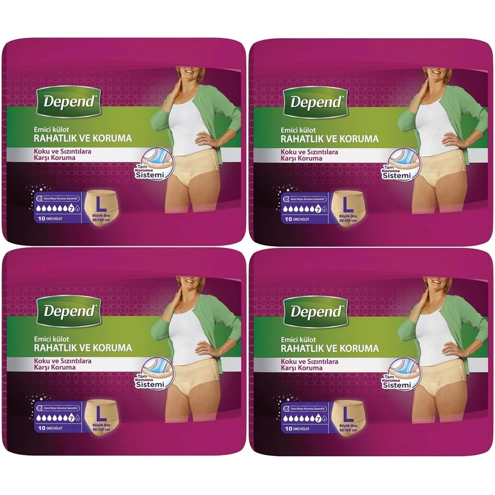 Depend Emici Külot Hasta Bezi Large - Büyük Kadın 40 Adet (4PK*10)