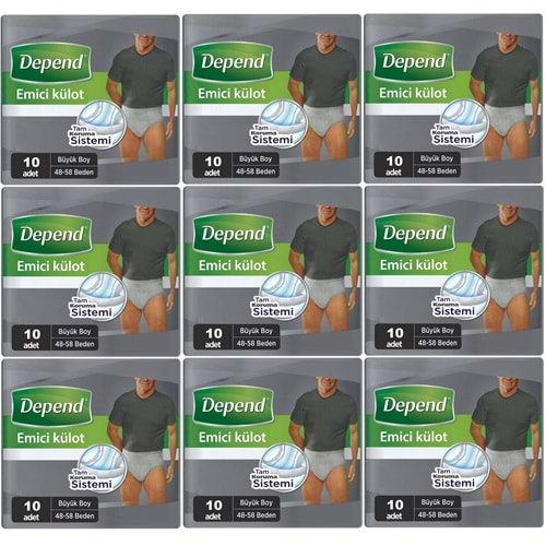 Depend Emici Külot Hasta Bezi Large - Büyük Erkek 90 Adet (9PK*10)