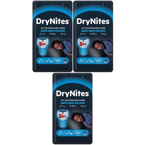 Drynites Emici Gece Külodu/Külot Bez Erkek 4-7 Yaş (17-30KG) Small 30 Adet (3PK*10) (Alt Islatmalara Karşı)