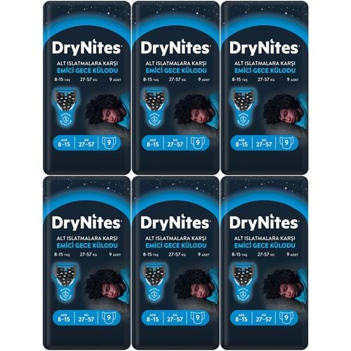 Drynites Emici Gece Külodu/Külot Bez Erkek 8-15 Yaş (27-57KG) Large 54 Adet (6PK*9) (Alt Islatmalara Karşı)