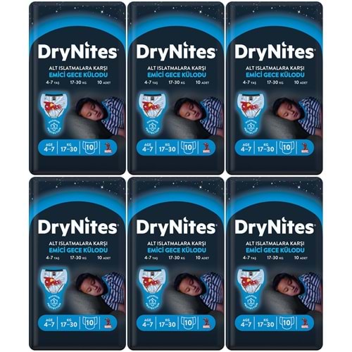 Drynites Emici Gece Külodu/Külot Bez Erkek 4-7 Yaş (17-30KG) Small 60 Adet (6PK*10) (Alt Islatmalara Karşı)