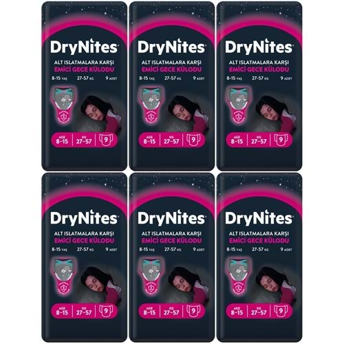 Drynites Emici Gece Külodu/Külot Bez Kız 8-15 Yaş (27-57KG) Large 54 Adet (6PK*9) (Alt Islatmalara Karşı)