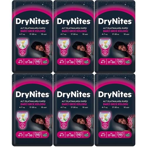 Drynites Emici Gece Külodu/Külot Bez Kız 4-7 Yaş (27-30KG) Large 60 Adet (6PK*10) (Alt Islatmalara Karşı)
