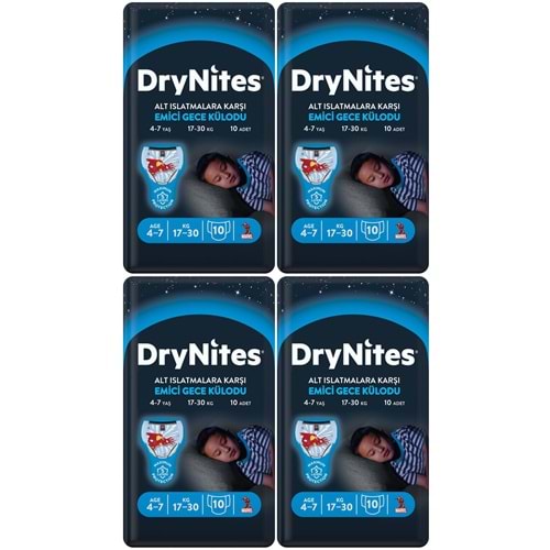 Drynites Emici Gece Külodu/Külot Bez Erkek 4-7 Yaş (17-30KG) Small 40 Adet (4PK*10) (Alt Islatmalara Karşı)