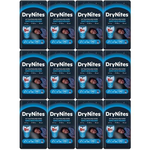 Drynites Emici Gece Külodu/Külot Bez Erkek 4-7 Yaş (17-30KG) Small 120 Adet (12PK*10) (Alt Islatmalara Karşı)