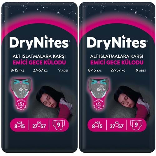Drynites Emici Gece Külodu/Külot Bez Kız 8-15 Yaş (27-57KG) Large 18 Adet (2PK*9) (Alt Islatmalara Karşı)