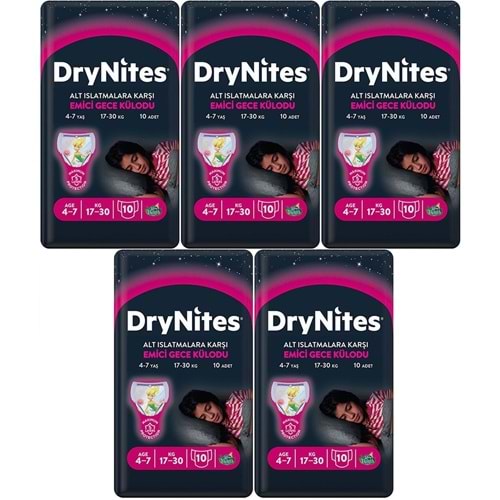 Drynites Emici Gece Külodu/Külot Bez Kız 4-7 Yaş (27-30KG) Large 50 Adet (5PK*10) (Alt Islatmalara Karşı)