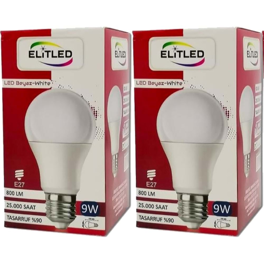 Elitled Led Ampül Beyaz-White 9W (2 Li Set)