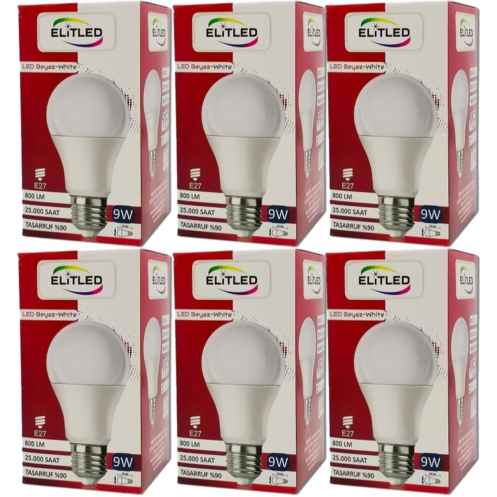 Elitled Led Ampül Beyaz-White 9W (6 Lı Set)