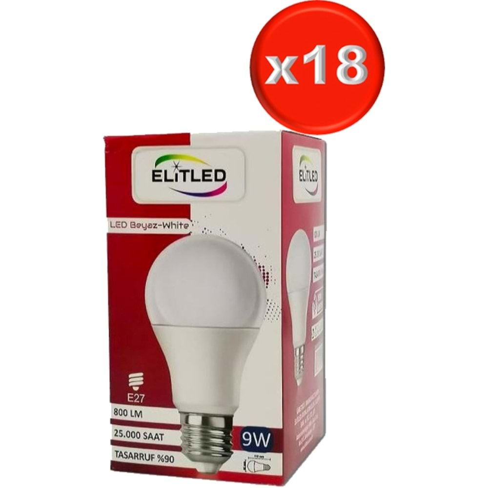 Elitled Led Ampül Beyaz-White 9W (18 Li Set)