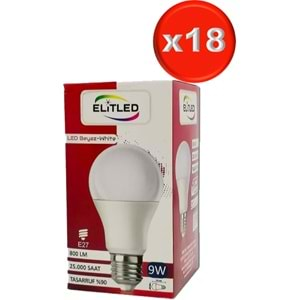 Elitled Led Ampül Beyaz-White 9W (18 Li Set)