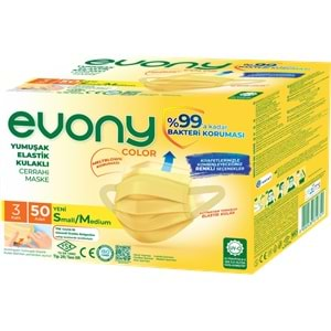 Evony 3 Katlı Filtreli Burun Telli Cerrahi Maske 1200 Lü Set Karma Small/Medium (Sarı/Pembe/Bej)