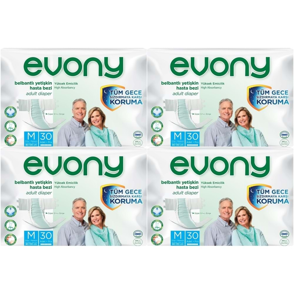 Evony Hasta Bezi Yetişkin Bel Bantlı Tekstil Yüzey M-Orta 120 Adet (4PK*30)