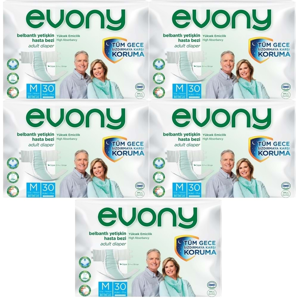 Evony Hasta Bezi Yetişkin Bel Bantlı Tekstil Yüzey M-Orta 150 Adet (5PK*30)