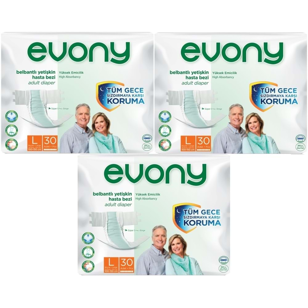 Evony Hasta Bezi Yetişkin Bel Bantlı Tekstil Yüzey L-Büyük 90 Adet (3PK*30)