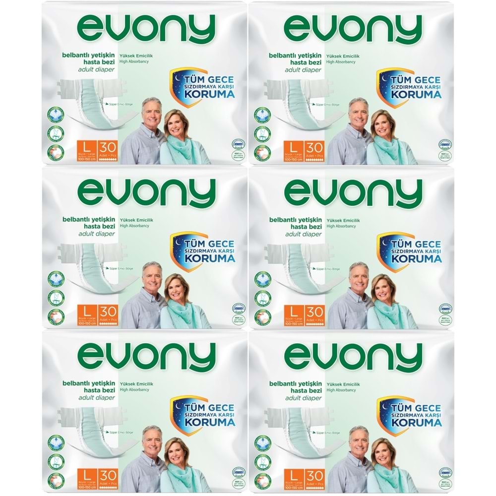 Evony Hasta Bezi Yetişkin Bel Bantlı Tekstil Yüzey L-Büyük 180 Adet (6PK*30)