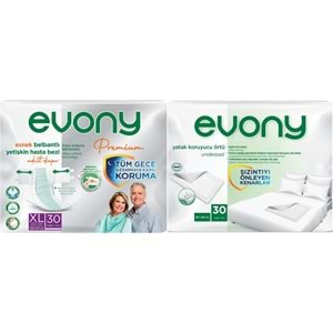 Evony Premium Hasta Bezi Yetişkin Bel Bantlı Tekstil Yüzey XL 30 Adet + Yatak Koruyucu Örtü 30 Adet