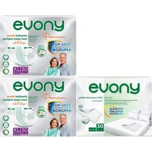 Evony Premium Hasta Bezi Yetişkin Bel Bantlı Tekstil Yüzey XL 60 Adet + Yatak Koruyucu Örtü 30 Adet