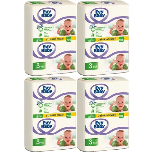 Evy Baby Bebek Bezi Beden:3 (5-9Kg) Midi 272 Adet (4 Lü Set) (2 Li Fırsat Pk Serisi)