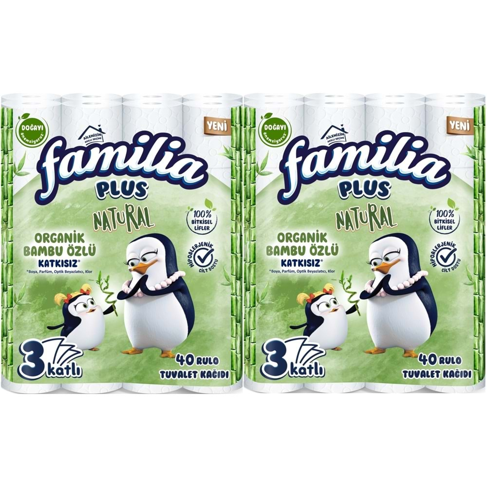 Familia Plus Tuvalet Kağıdı 3 Katlı 80 Li Paket Natural Organik Bambu Özlü (2PK*40)