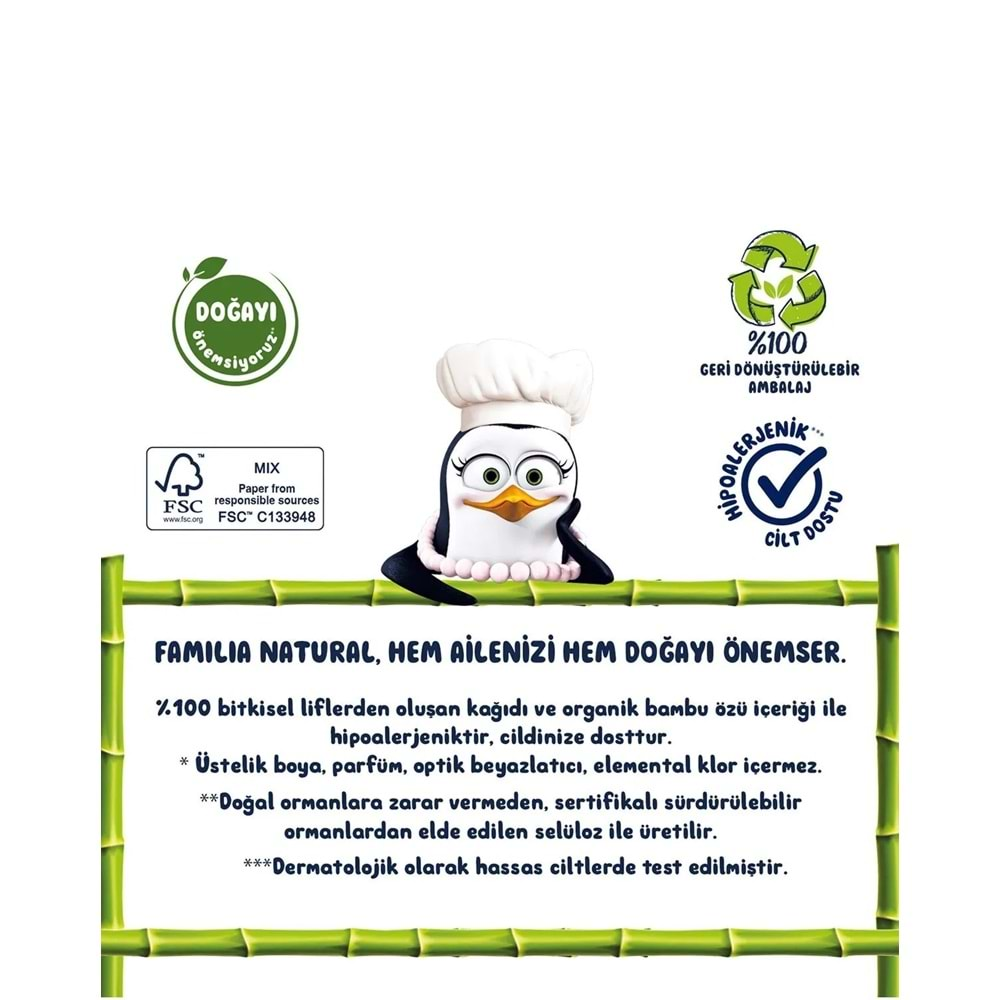 Familia Plus Tuvalet Kağıdı 3 Katlı 80 Li Paket Natural Organik Bambu Özlü (2PK*40)