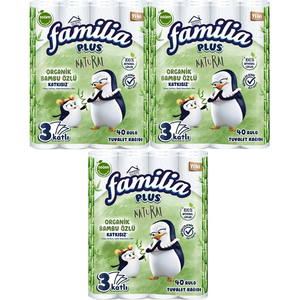 Familia Plus Tuvalet Kağıdı 3 Katlı 120 Li Paket Natural Organik Bambu Özlü (3PK*40)