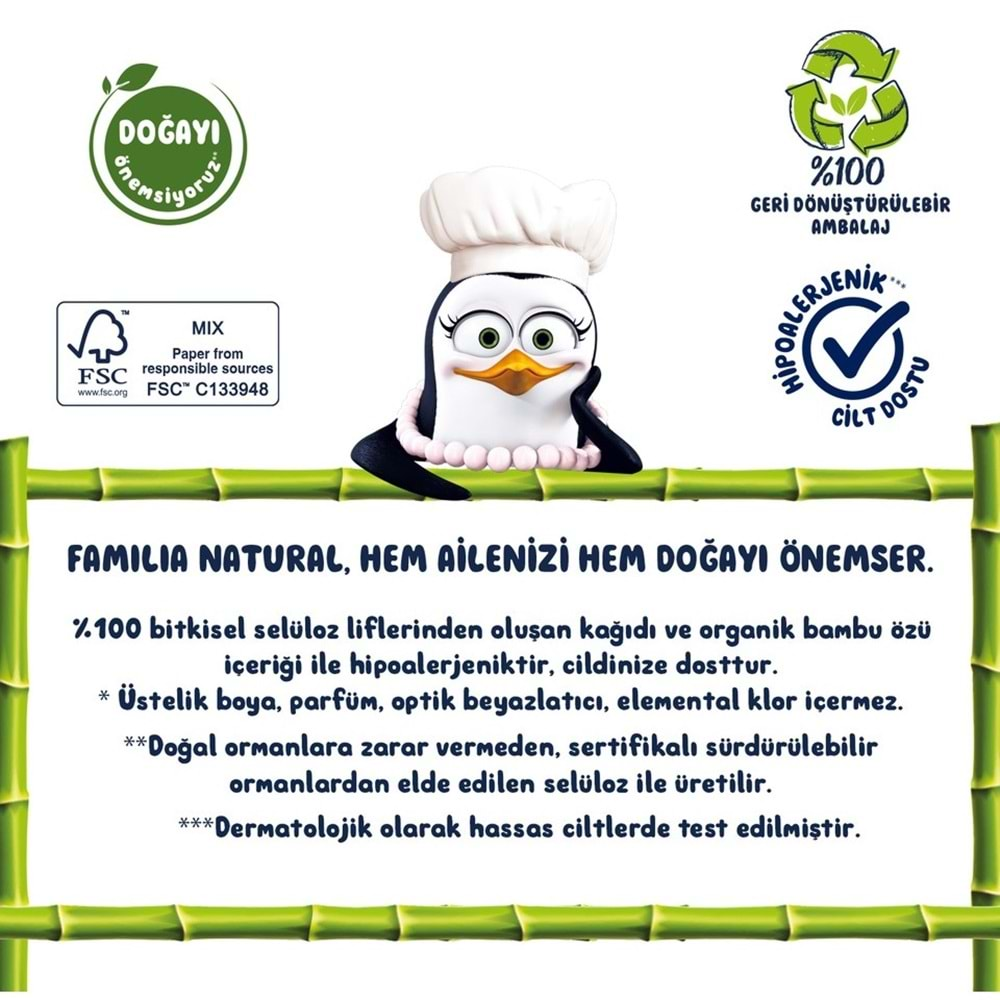 Familia Plus Tuvalet Kağıdı 3 Katlı 64 Lü Paket Natural Organik Bambu Özlü (2PK*32)