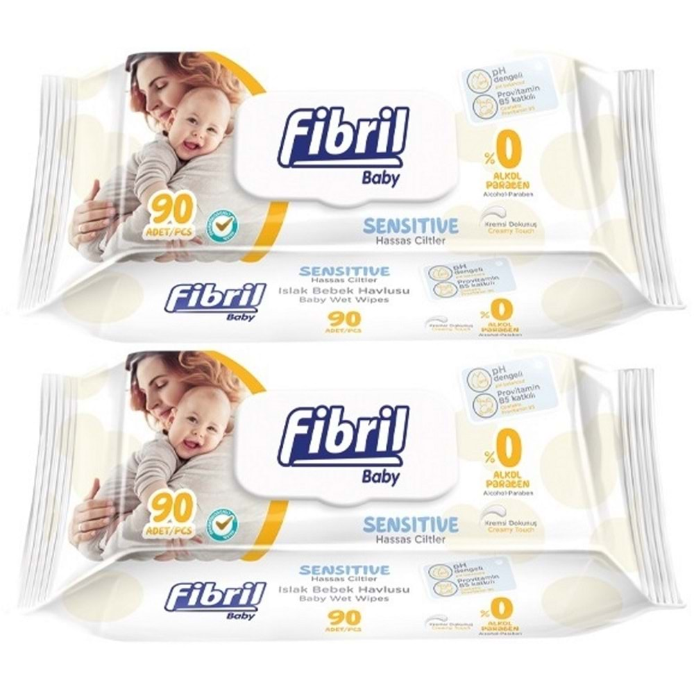 Fibril Islak Havlu Mendil 90 Yaprak Baby Sensitive Plastik Kapaklı (2 Li Set) 180 Yaprak